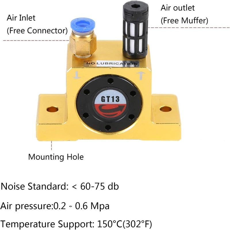 AFUXING Industrial Turbine Vibrators GT13, G 1/4" Pneumatic Turbine Vibrators, Golden Industrial Vibrator Free Muffler - Image 2